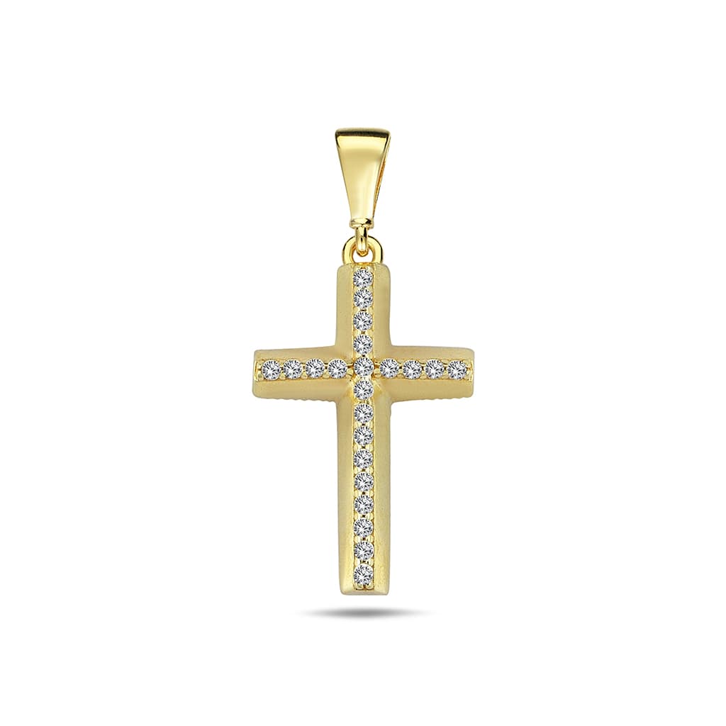 Висулка кръст от жълто злато 14 к. и камъни циркони