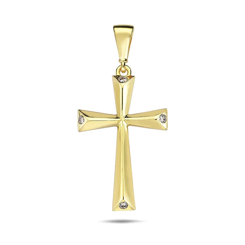 Висулка кръст от жълто злато 14 к. и циркони