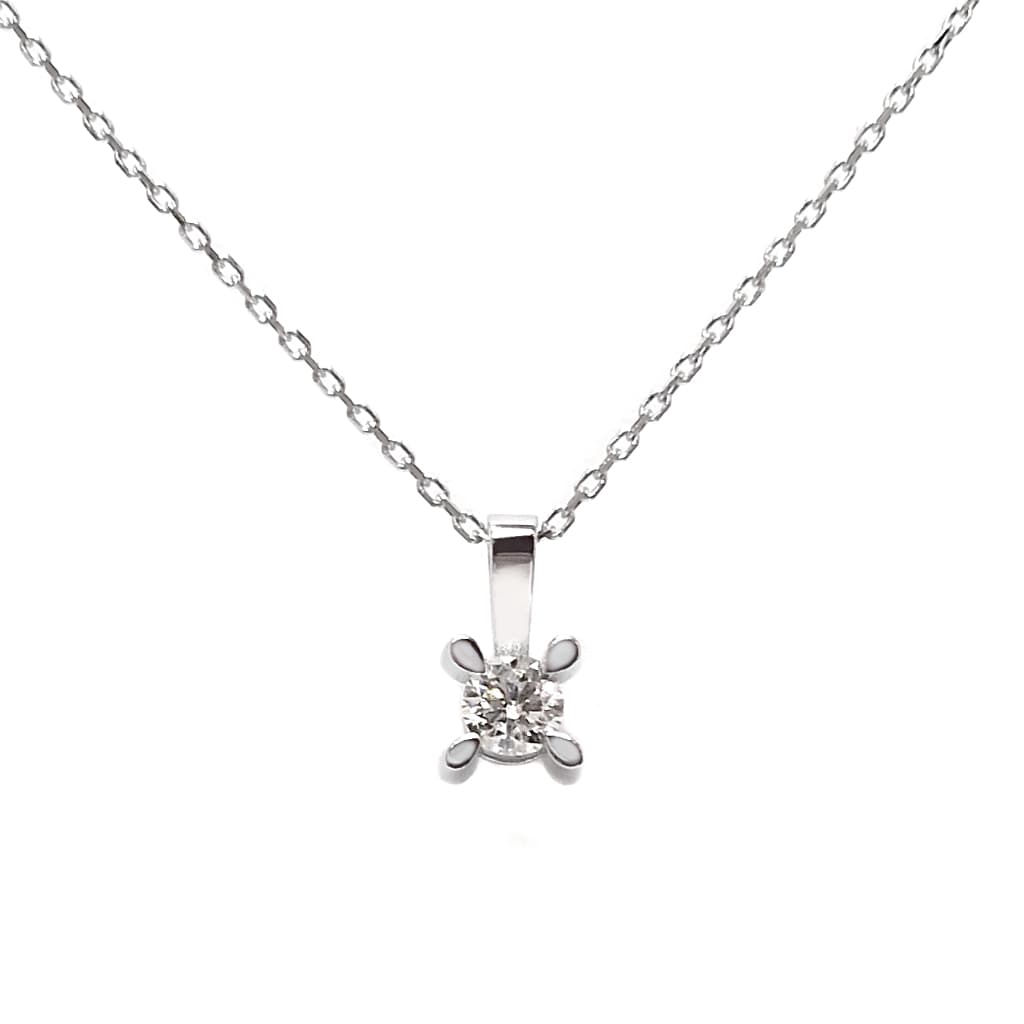 Дамско колие от бяло злато 14 карата с диамант 0,15 к.