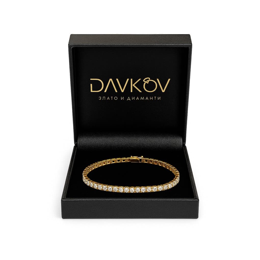 Гривна от 18 карата жълто злато с диаманти - тенис дизайн