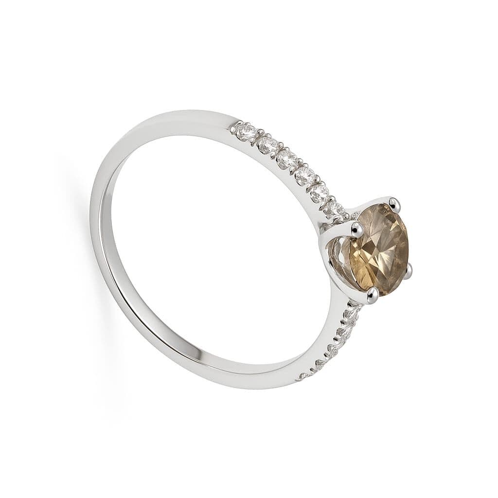 Пръстен от бяло злато 14 карата с централен и странични диаманти