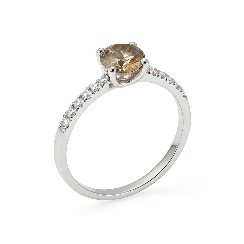 Пръстен от бяло злато 14 карата с централен и странични диаманти