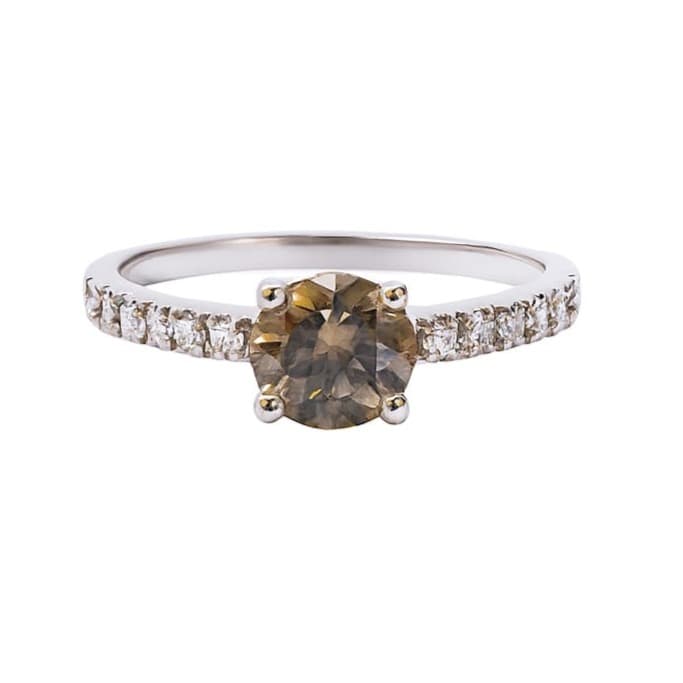 Пръстен от бяло злато 14 карата с централен и странични диаманти