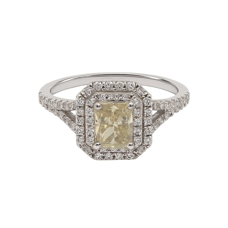 Годежен пръстен от бяло злато и жълт диамант