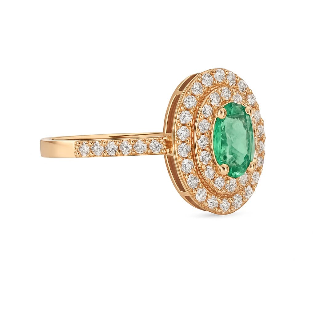 Пръстен със смарагд 0,50 карата и диаманти