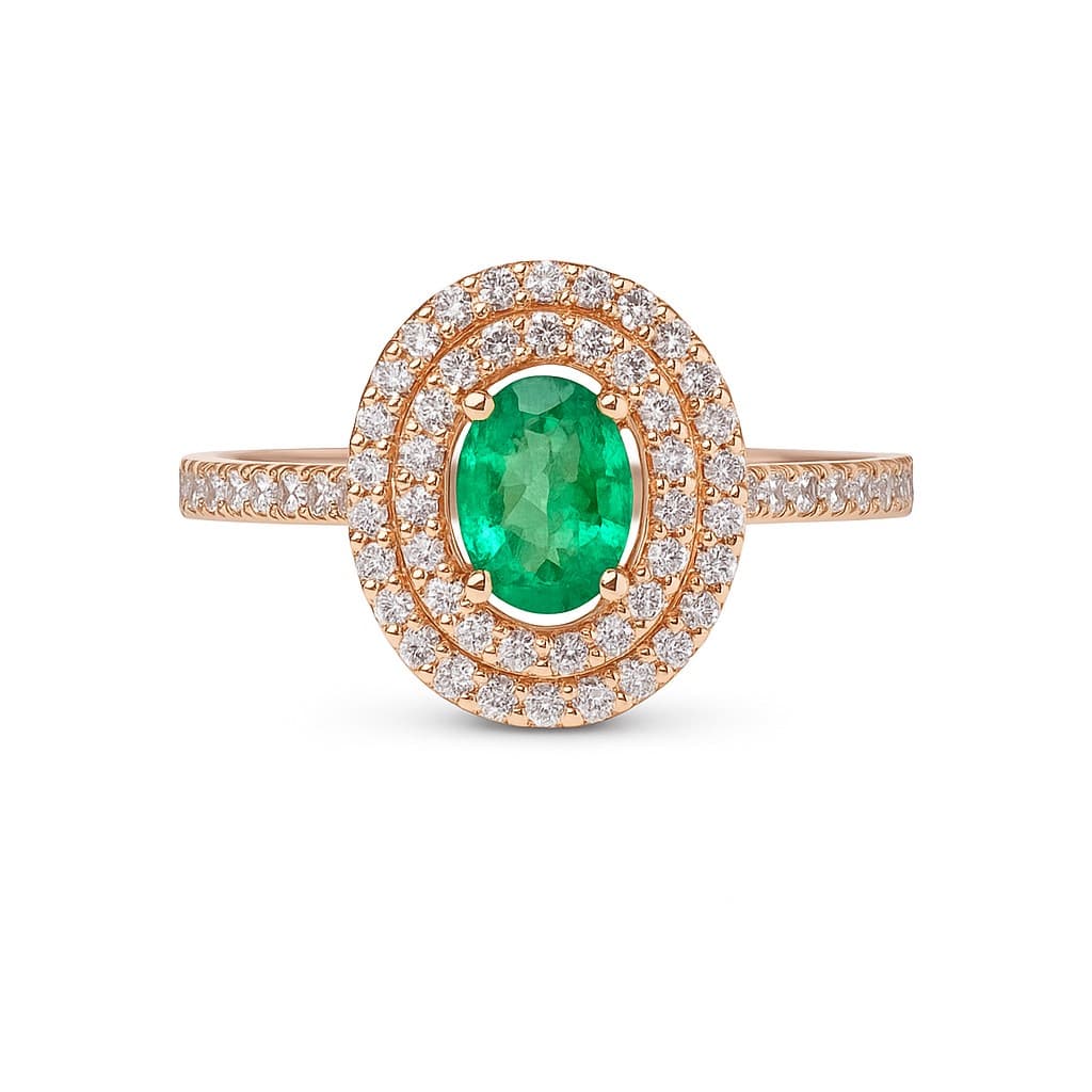 Пръстен със смарагд 0,50 карата и диаманти