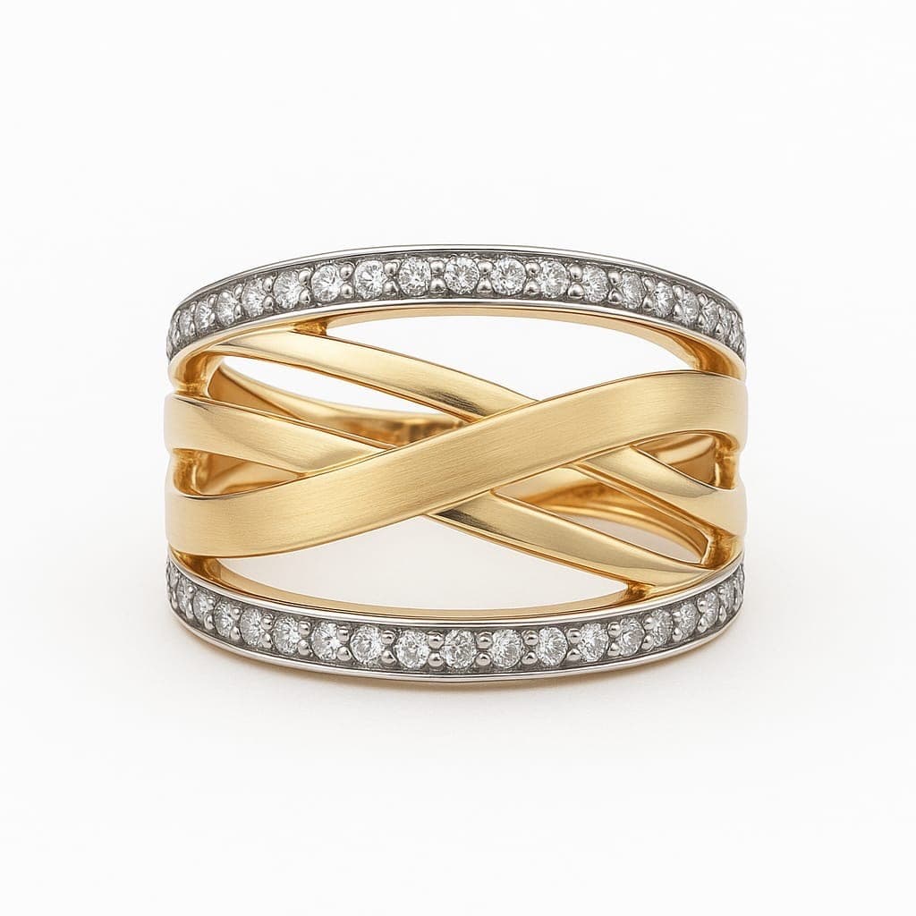 Елегантен дамски пръстен от жълто злато с цирконий