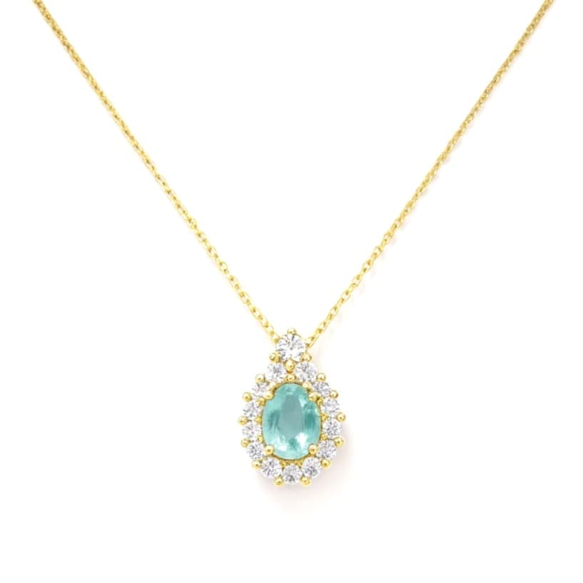 Колие от 14 карата жълто злато със смарагд и диаманти