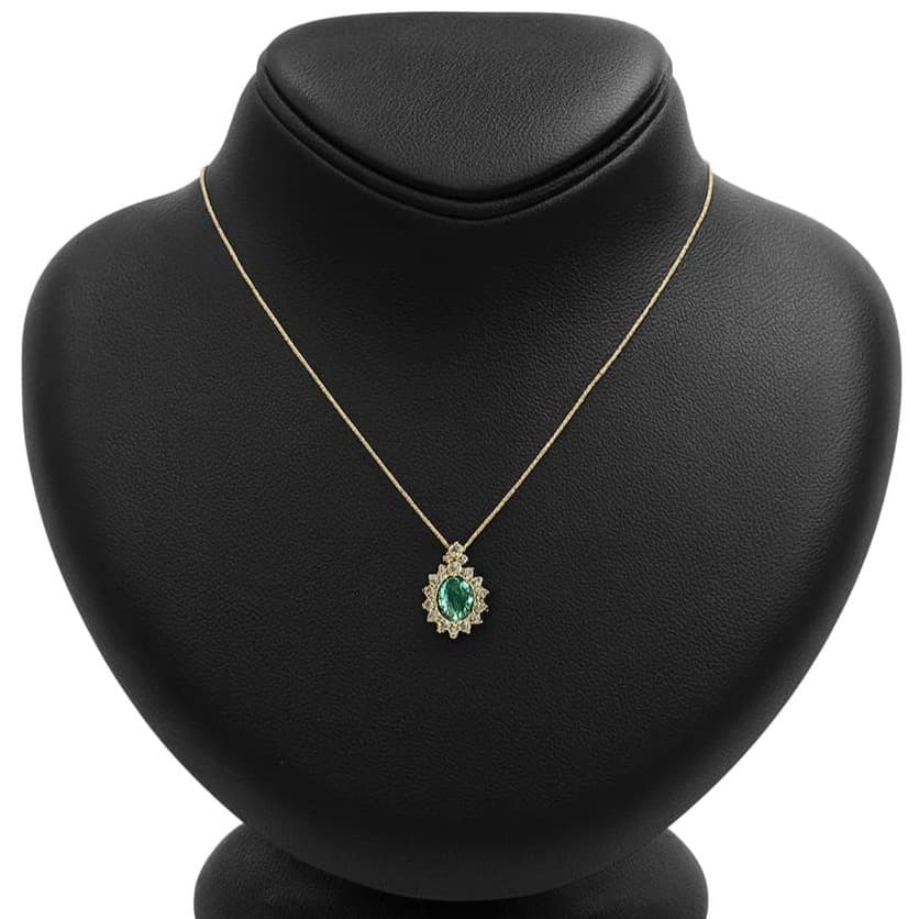 Колие от 14 карата жълто злато със смарагд и диаманти