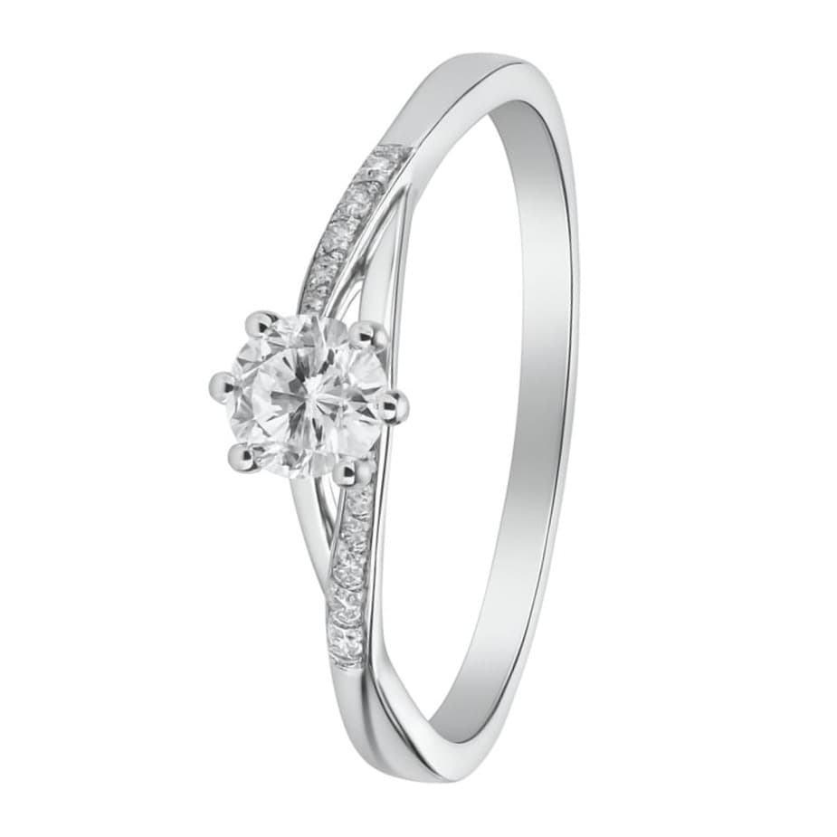 Годежен пръстен от бяло злато с цирконий