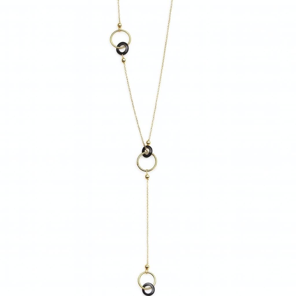 Златно дамско колие с черни керамични кръгове