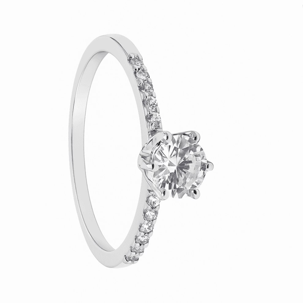 Годежен пръстен от бяло злато с цирконий