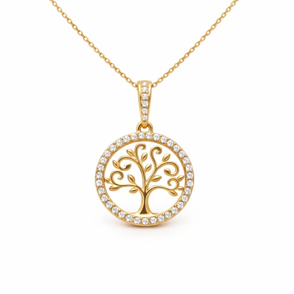 Златно колие Дървото на живота с цирконий