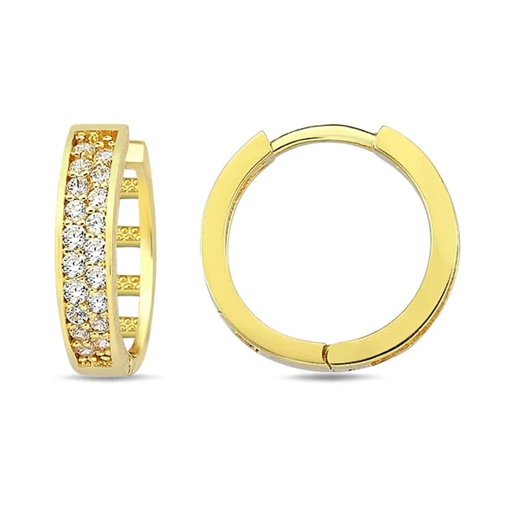 Обеци халки с два реда от циркони от жълто злато 14 к., 1,83 гр.