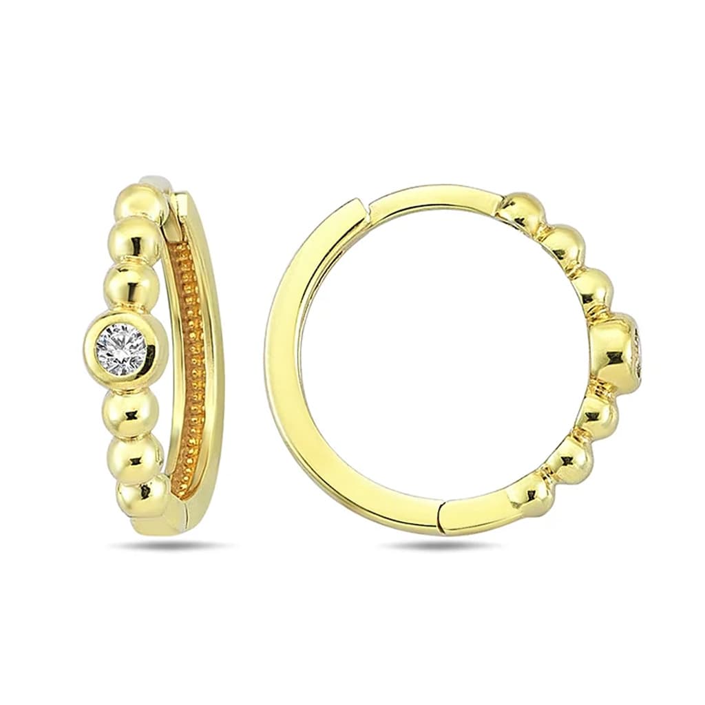 Релефни обеци от жълто злато 14 к. с камък циркон