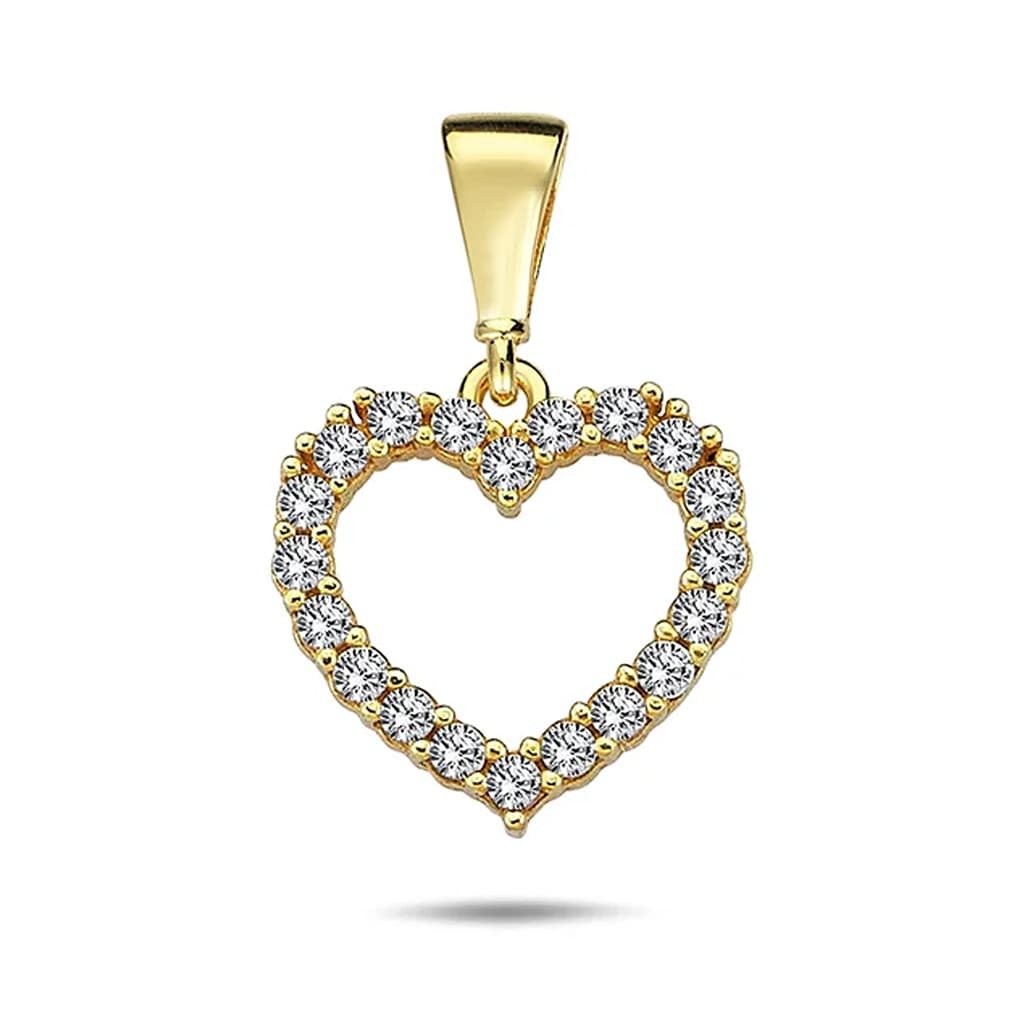 Висулка с форма на сърце от жълто злато 14 к. и камъни циркони