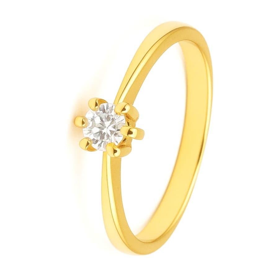 Елегантен годежен пръстен от жълто злато с цирконий