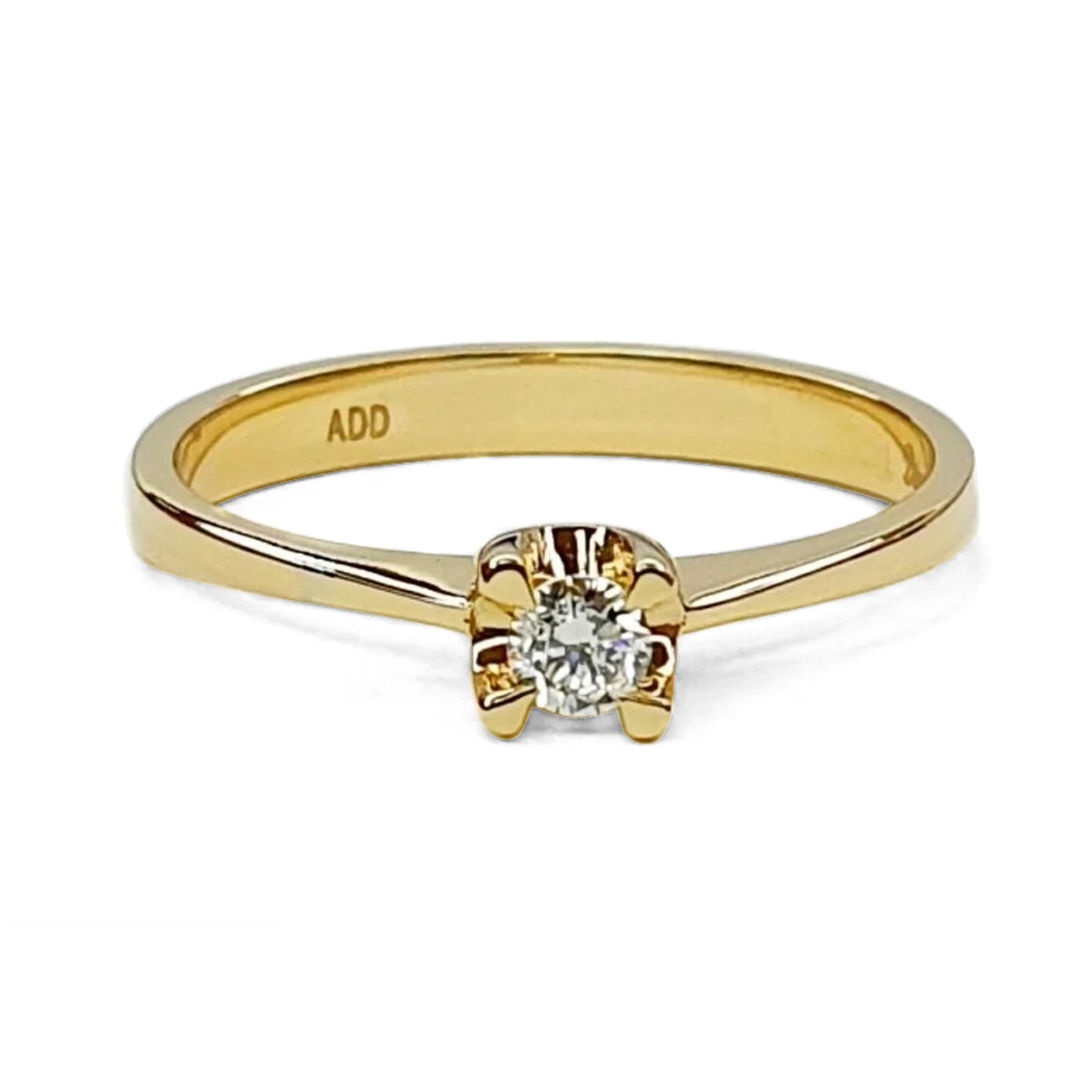 Годежен пръстен от жълто злато 14 к. с диамант 0,12 карата