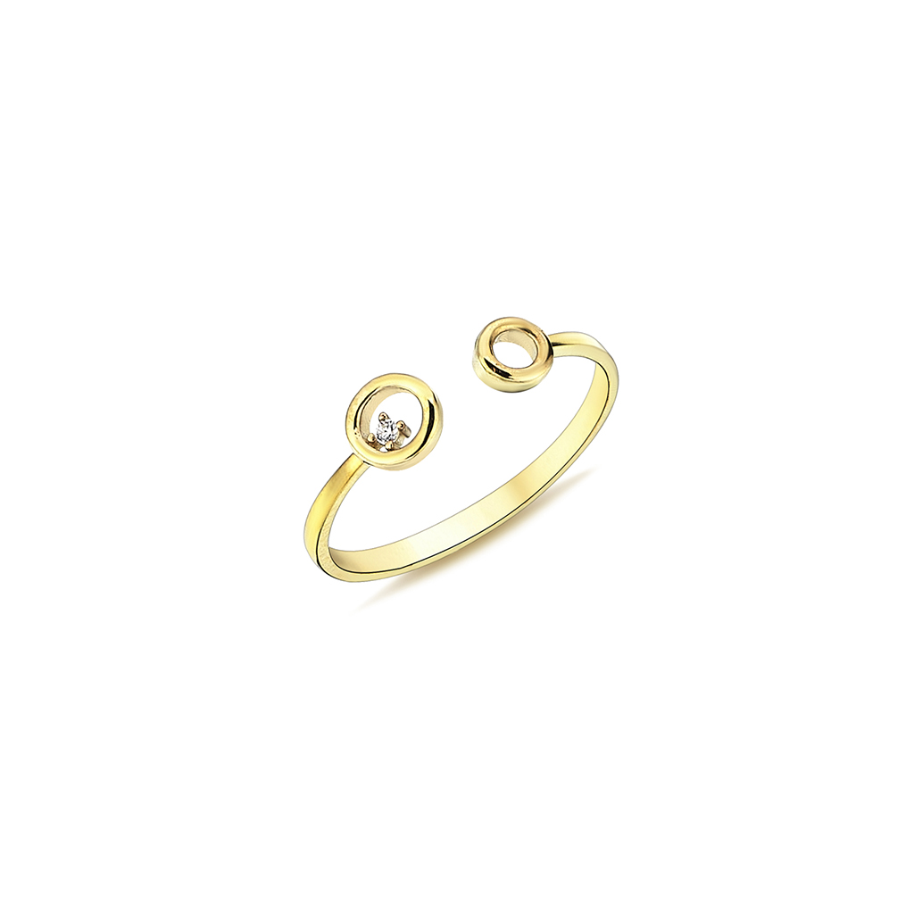 Дамски отворен пръстен от жълто злато 14 к. и камък циркон