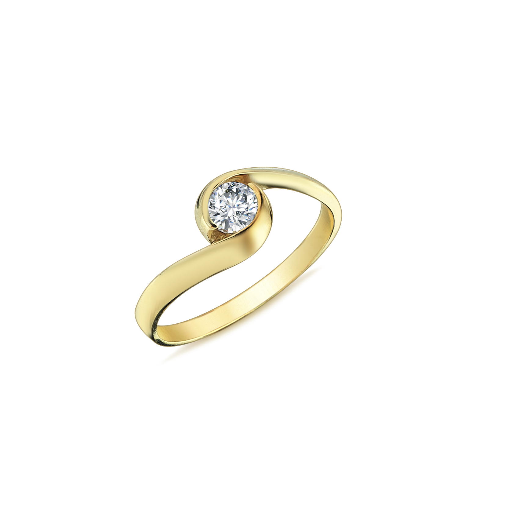 Дамски пръстен форма вълна от жълто злато 14 к. и циркон