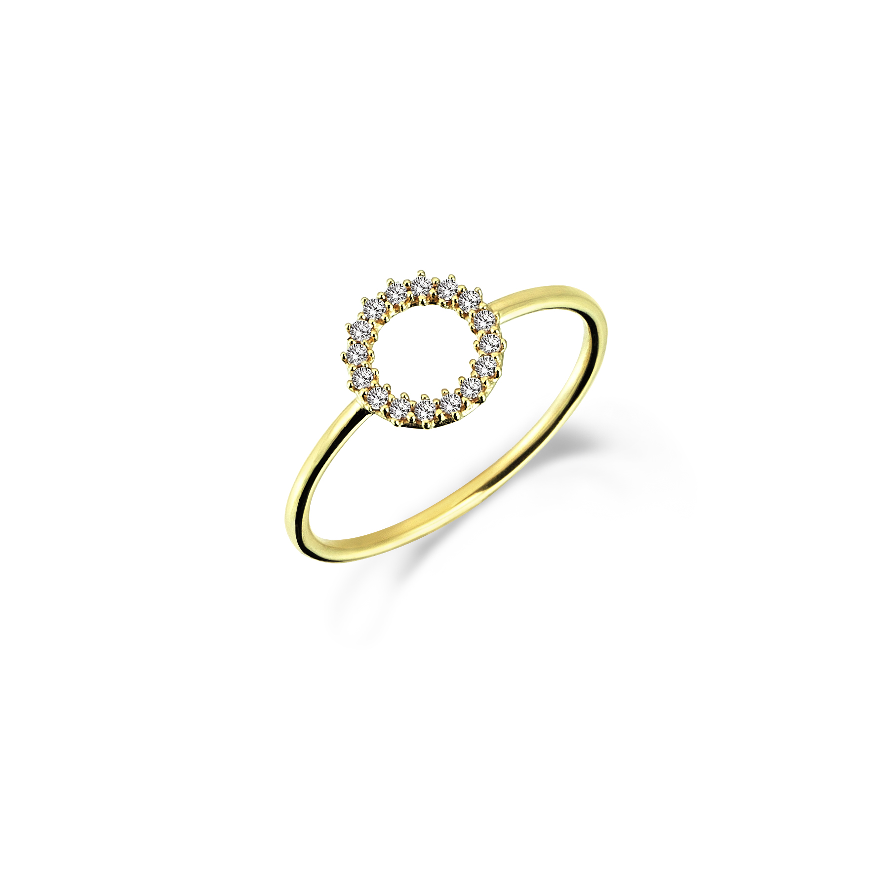 Дамски пръстен с кръг от камъни циркони от жълто или бяло злато 14 к.