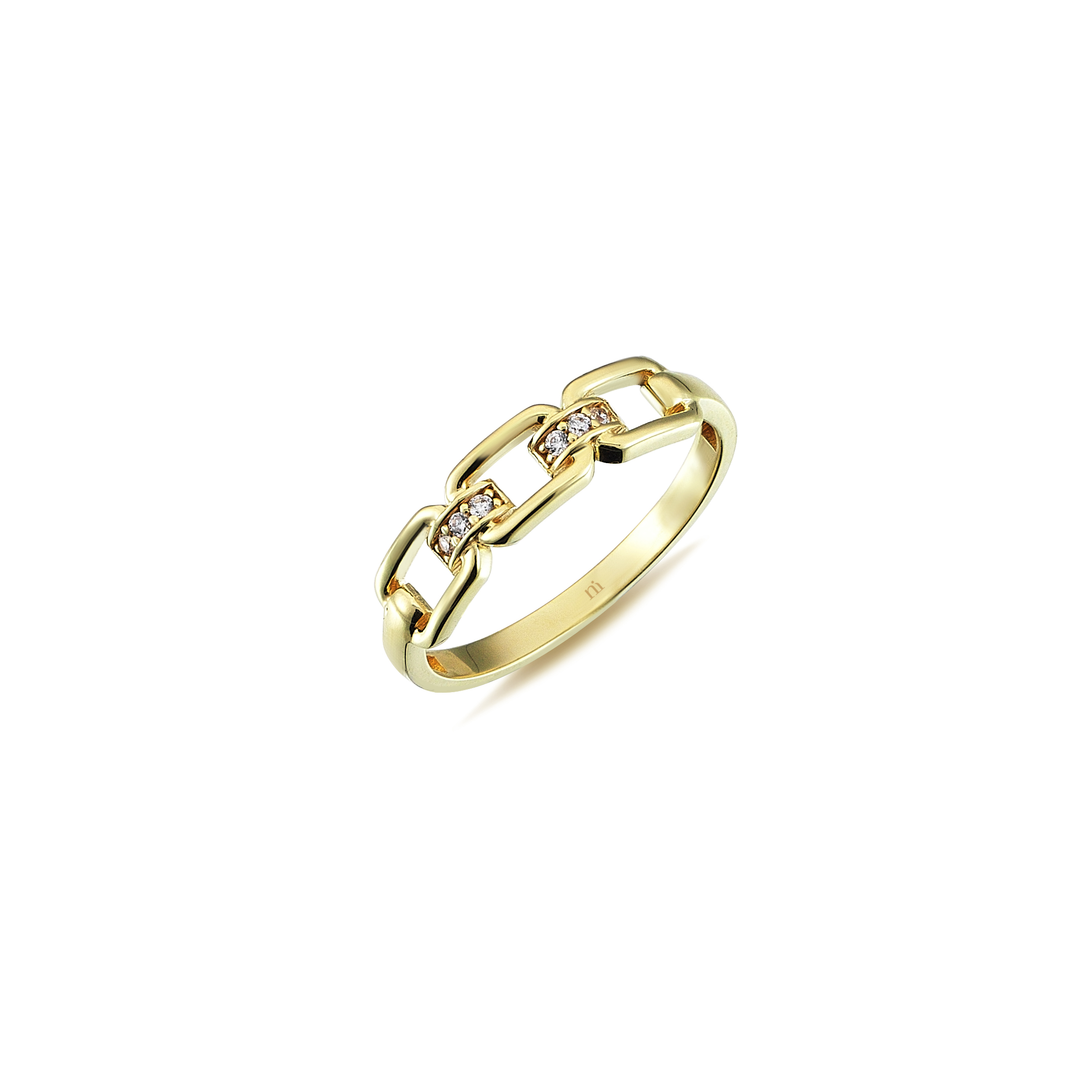 Дамски пръстен верижка от жълто злато 14 к. и камъни циркони