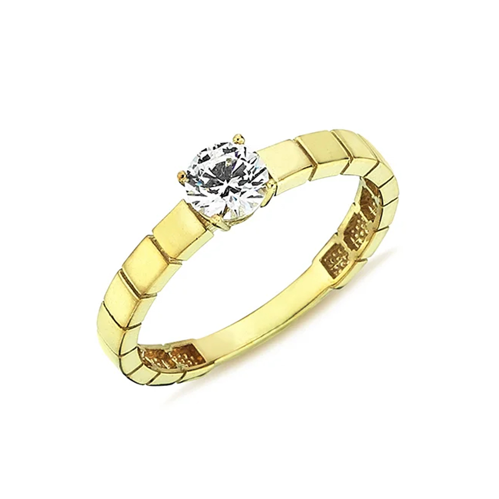 Годежен пръстен от жълто злато 14 к. и циркон