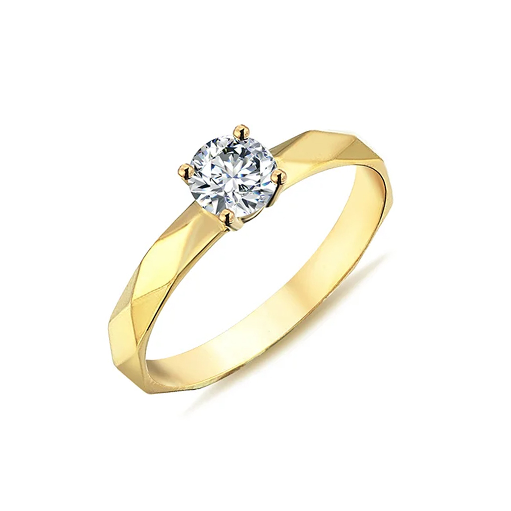 Годежен пръстен от жълто злато 14 к. и камък циркон
