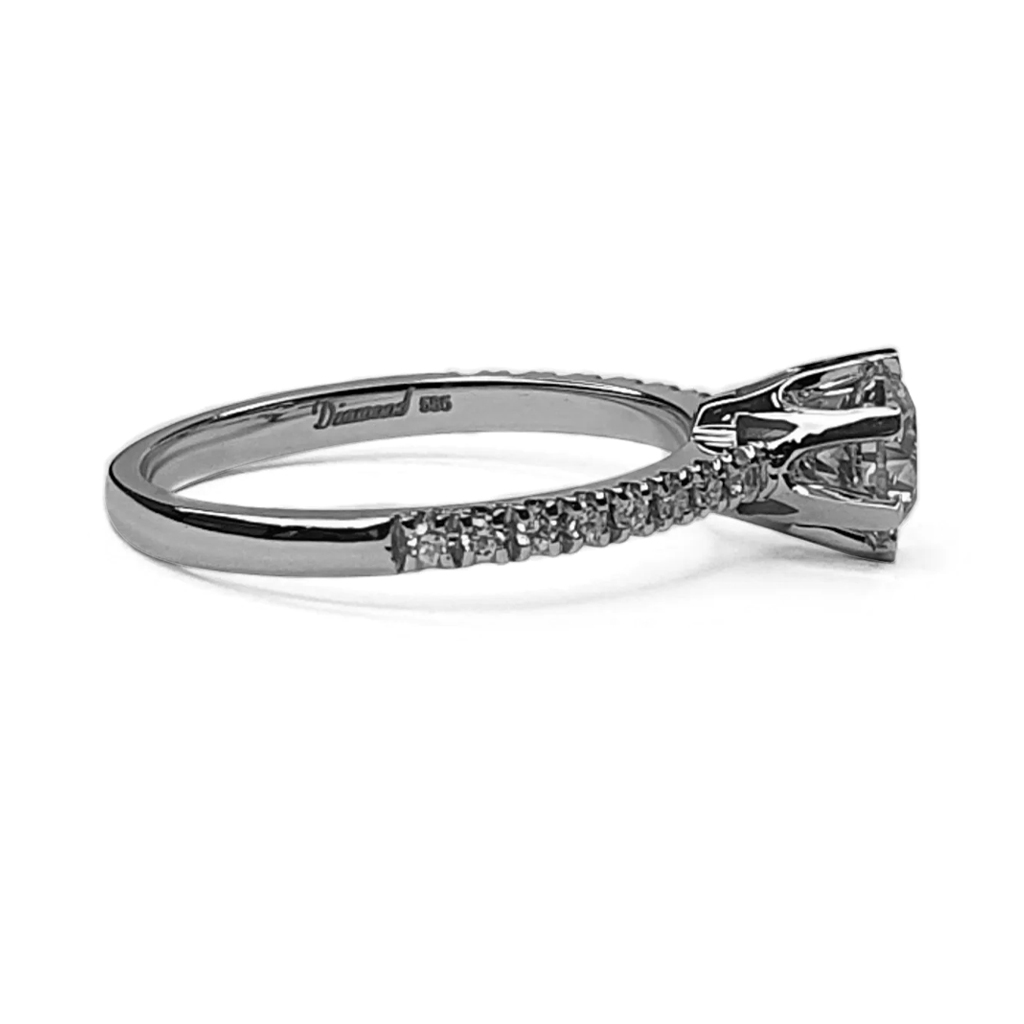 Дамски пръстен от бяло злато 14 к. с диамант 0,85 к.