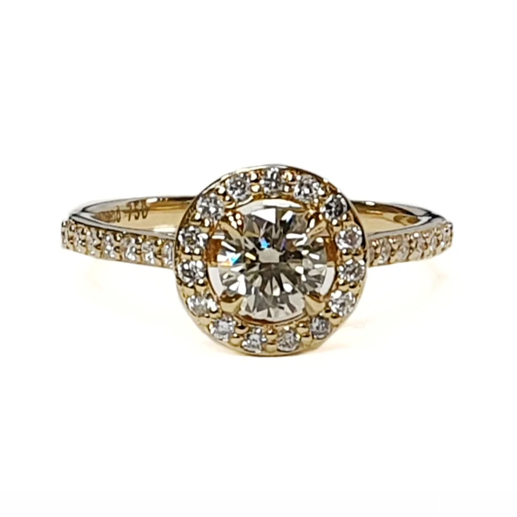Годежен пръстен от жълто злато 18 к. с диаманти 0,77 карата
