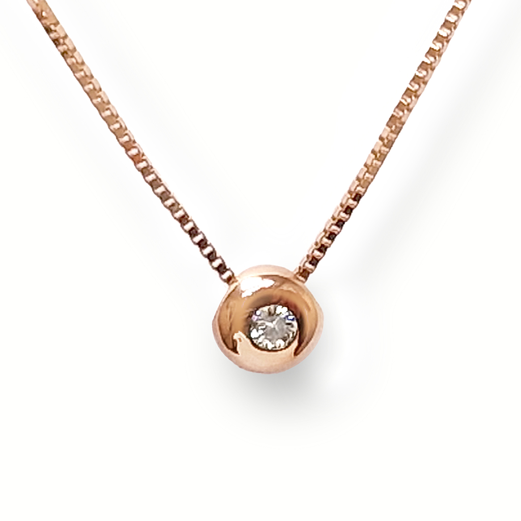 Колие от розово злато с кръгъл диамант 0,035 к. 1 Kolie Ot Rozovo Zlato S Kragal Diamant 0035 K 2