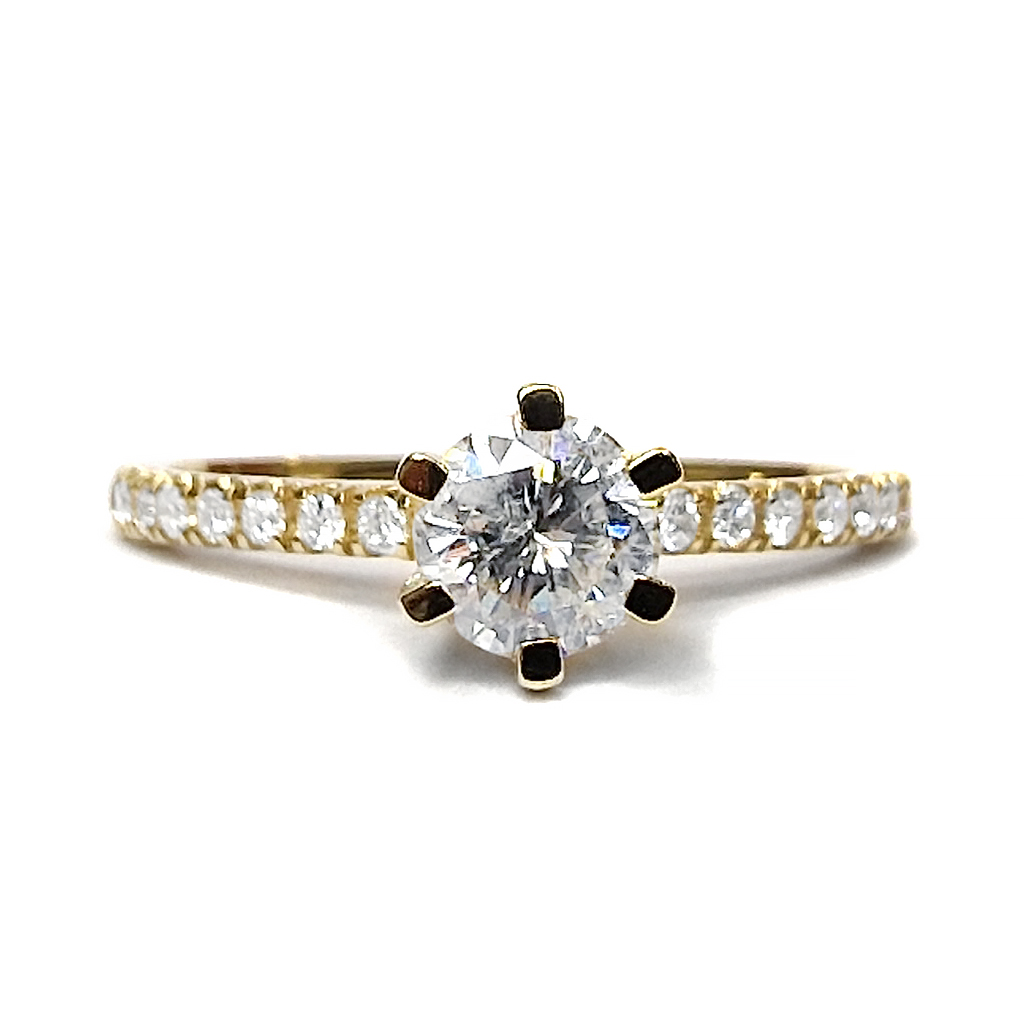 Дамски диамантен пръстен от жълто злато 14 карата