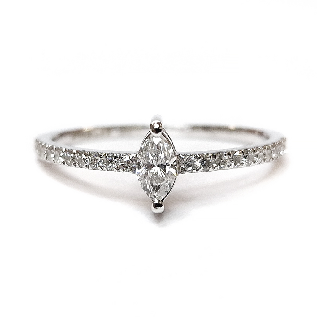 Годежен пръстен с диамант форма Маркиз бяло злато 14 к.