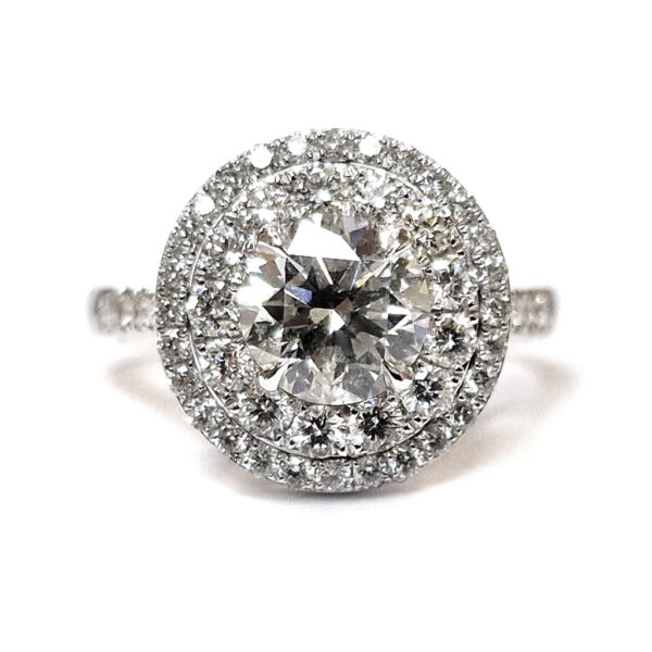 Годежен пръстен от бяло злато 14 к. с диамант 1,00 к. и странични диаманти