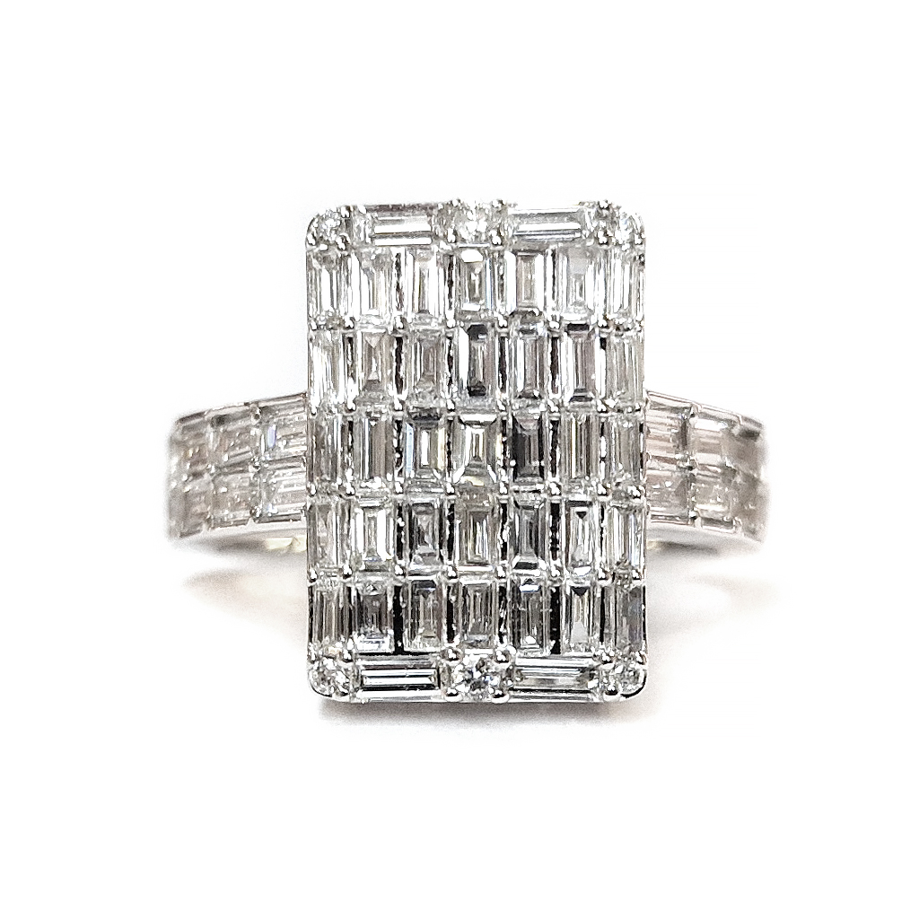 Диамантен пръстен от бяло злато 18 к. с диаманти форма Багет 0,41 к.