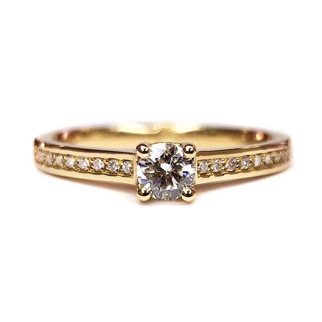 Дамски годежен пръстен от жълто злато 14 к. с диаманти