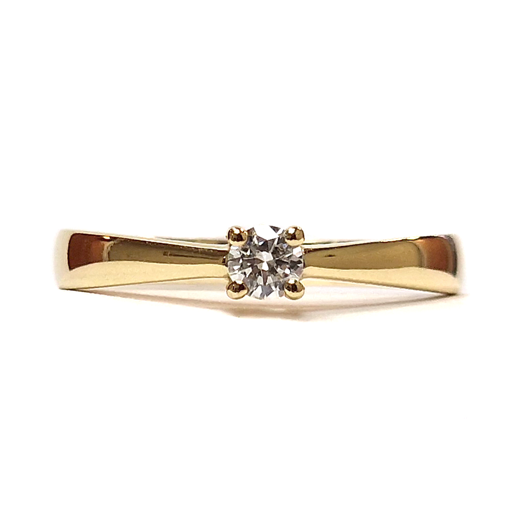 Дамски годежен пръстен от жълто злато 14 к. с диамант 0,14 к.