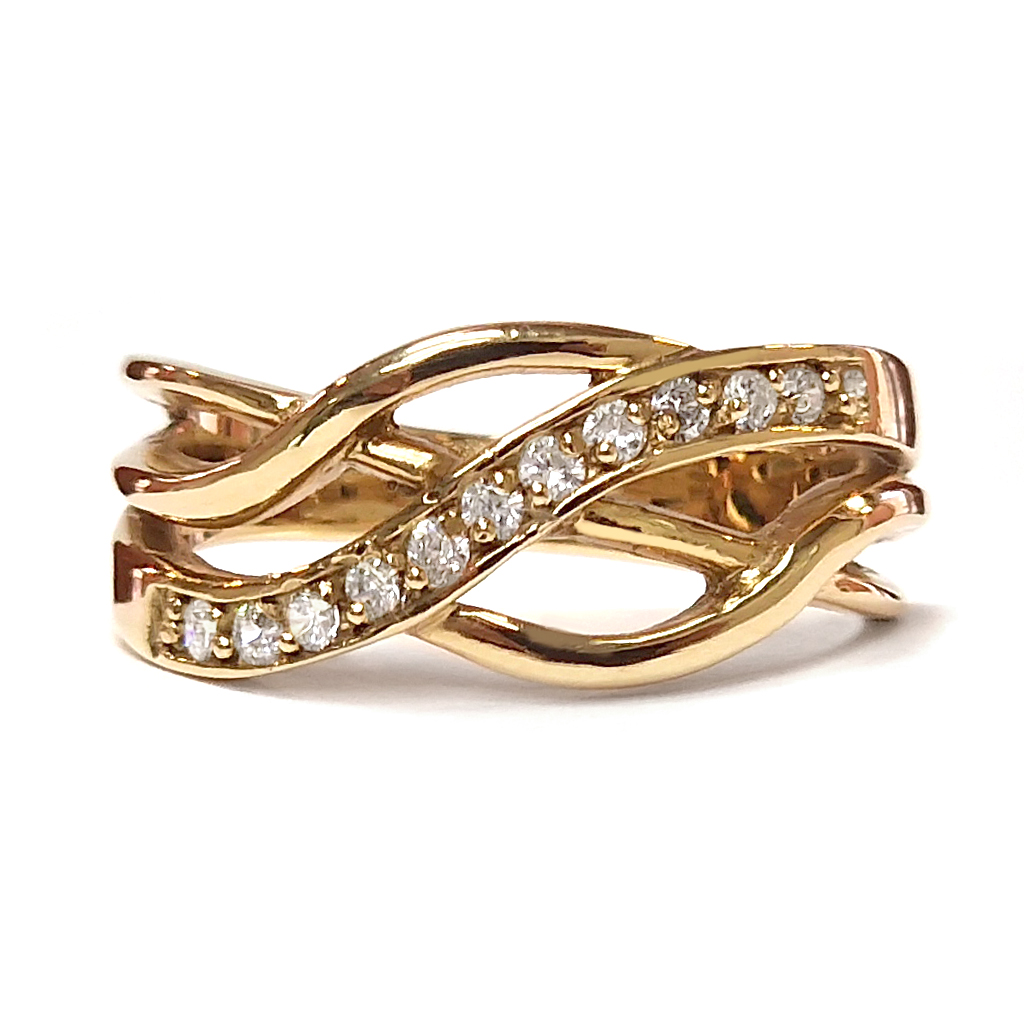Преплетен пръстен от жълто злато 14 к. с камъни циркони 64 Prepleten Prasten Ot Zhalto Zlato 14 K S Kamani Czirkoni 2