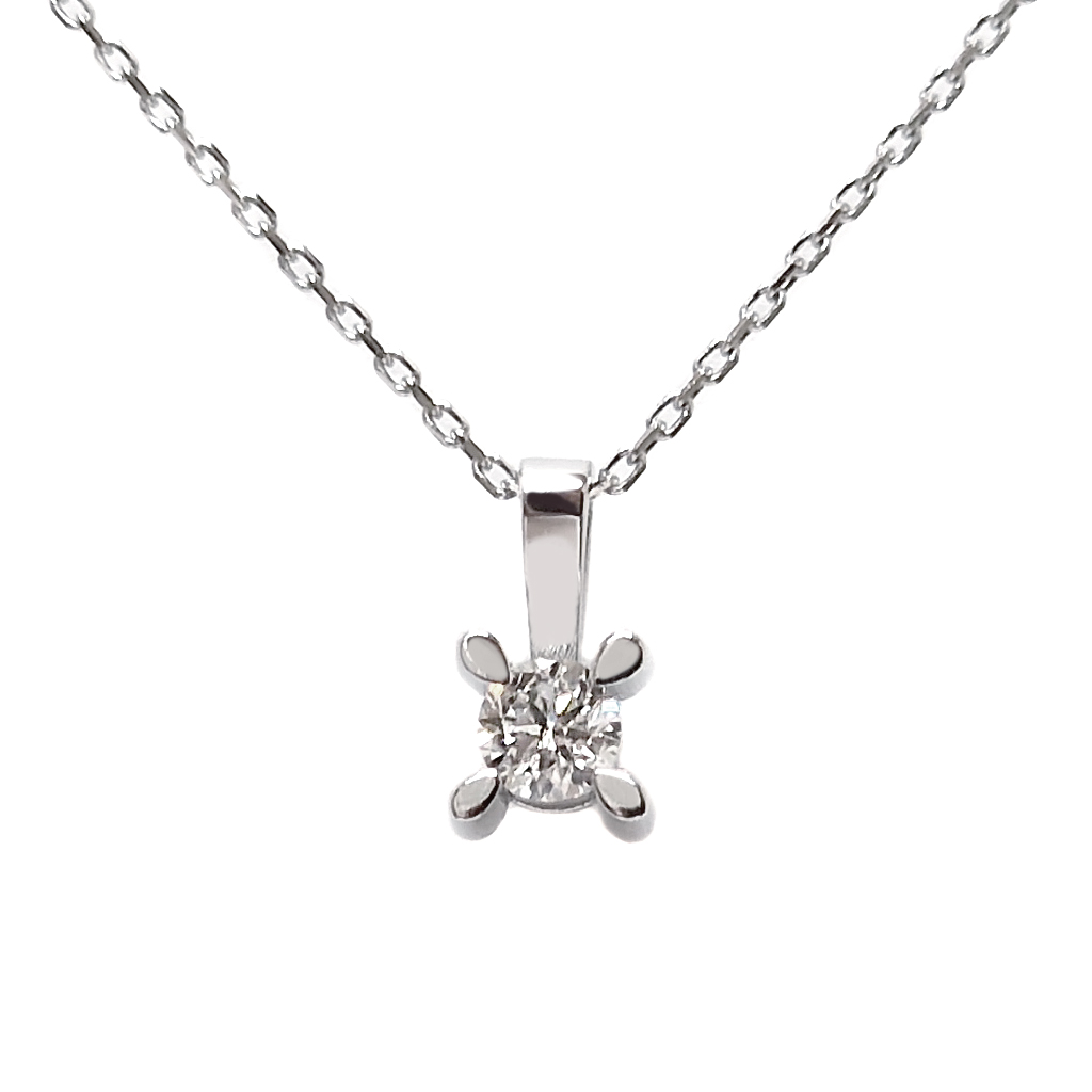 Дамско колие от бяло злато 14 карата с диамант 0,15 к. 30 Дамско колие от бяло злато 14 карата с диамант 0,15 к.