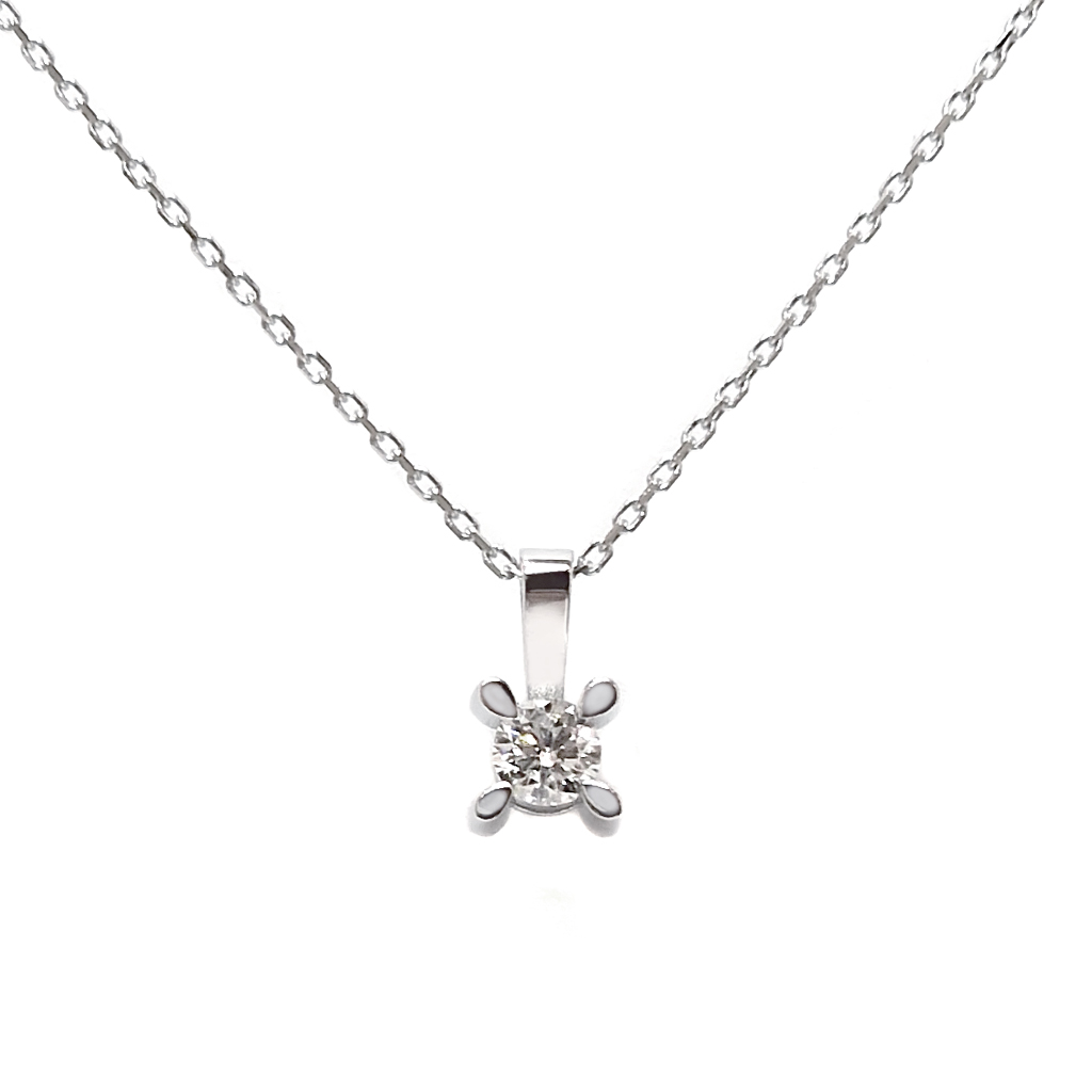 Дамско колие от бяло злато 14 карата с диамант