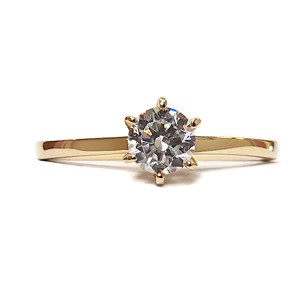 Годежен пръстен от жълто злато 14 карата с централен камък цирконий 11 Годежен пръстен от жълто злато 14 карата с централен камък цирконий