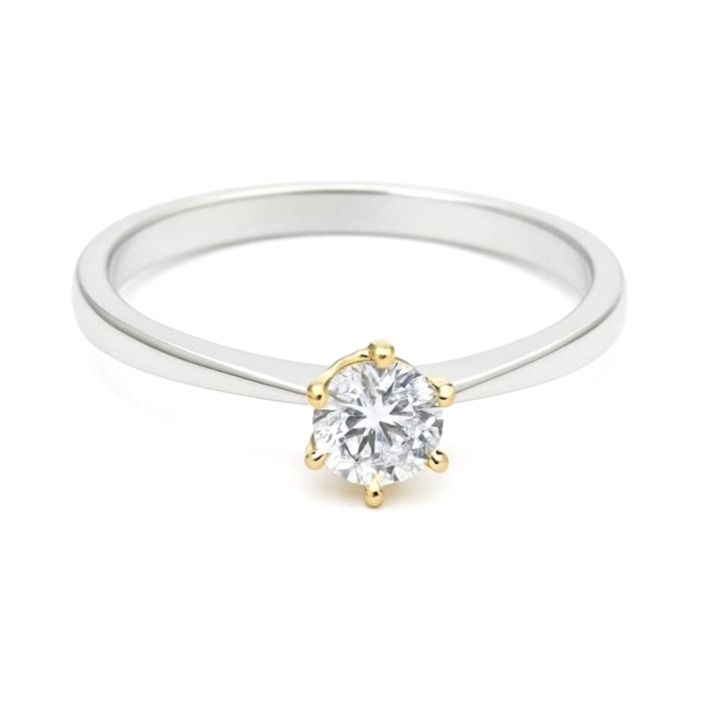 Годежен пръстен от бяло и жълто злато с цирконий 59 Годежен пръстен от бяло и жълто злато с цирконий