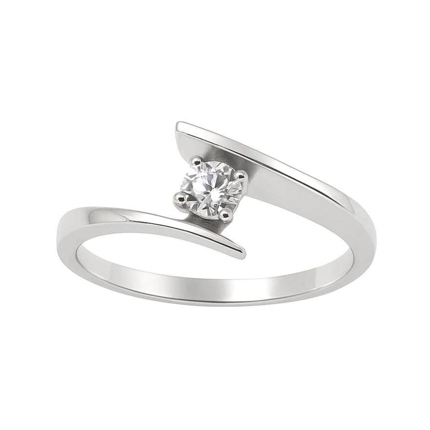 Елегантен пръстен от бяло злато с цирконий 54 годежен пръстен от бяло злато с цирконий