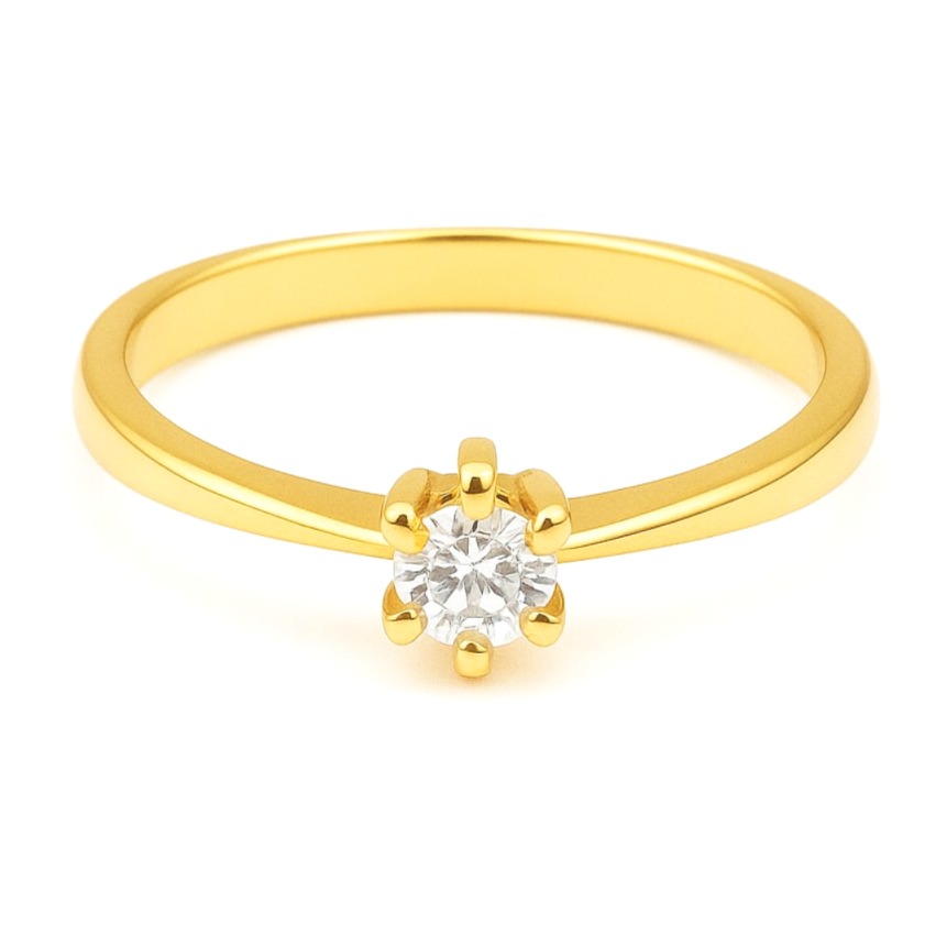 Елегантен годежен пръстен от жълто злато с цирконий 10 Елегантен годежен пръстен от жълто злато с цирконий