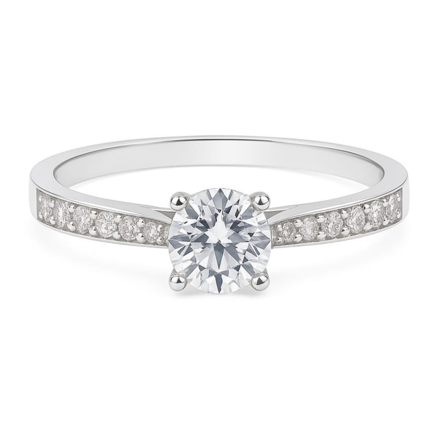 Пръстен от 14 карата бяло злато с диаманти 98 Пръстен от 14 карата бяло злато с диаманти