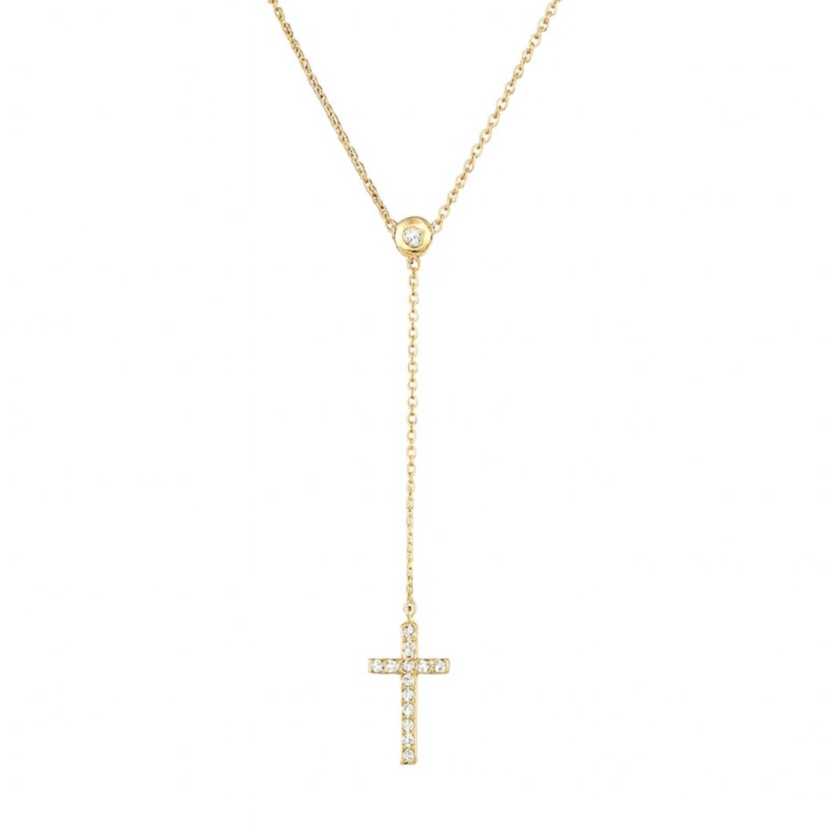 Дамско колие от 14 карата жълто злато с кръст и цирконий 47 Дамско колие от 14 карата жълто злато с кръст и цирконий