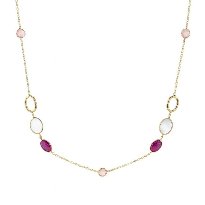 Дамско колие със седеф, розов опал и корен от рубин