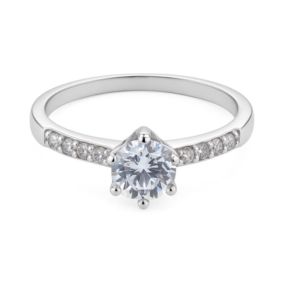 Годежен пръстен от бяло злато с цирконий 42 Годежен пръстен от бяло злато с цирконий