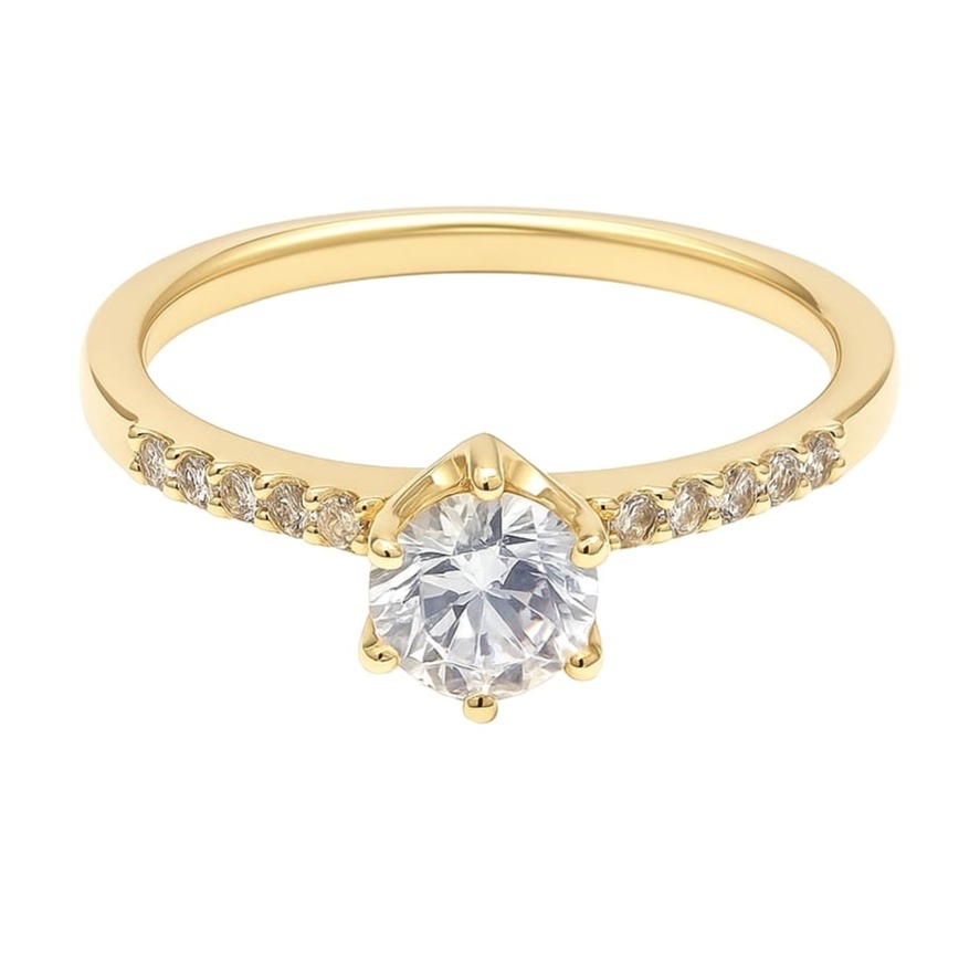 Годежен пръстен от жълто злато с цирконий 41 Годежен пръстен от жълто злато с цирконий