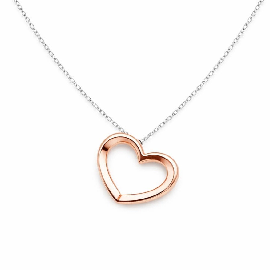 Колие със сърце от розово и бяло злато